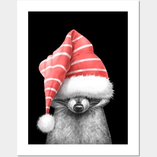 Raccoon in a hat on black Posters and Art